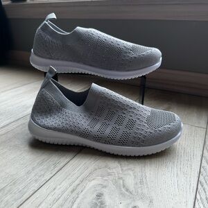 New - H2K - Gray and Silver Knit Slip-On Sneakers